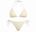 Yellow White Striped Bikini Swimsuit Set