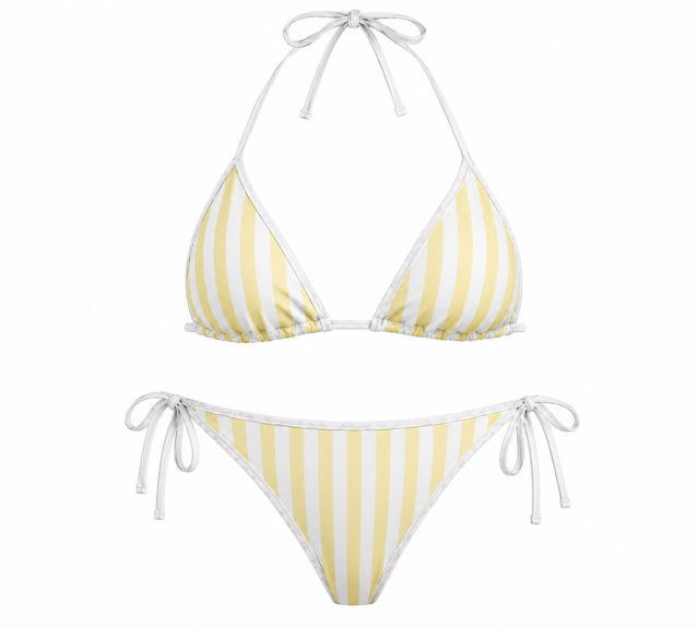 Yellow White Striped Bikini Swimsuit Set